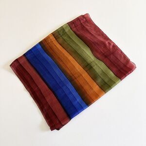 Vintage Pure Silk Scarf Multicolor Striped Handwoven India Boho Sheer Wrap